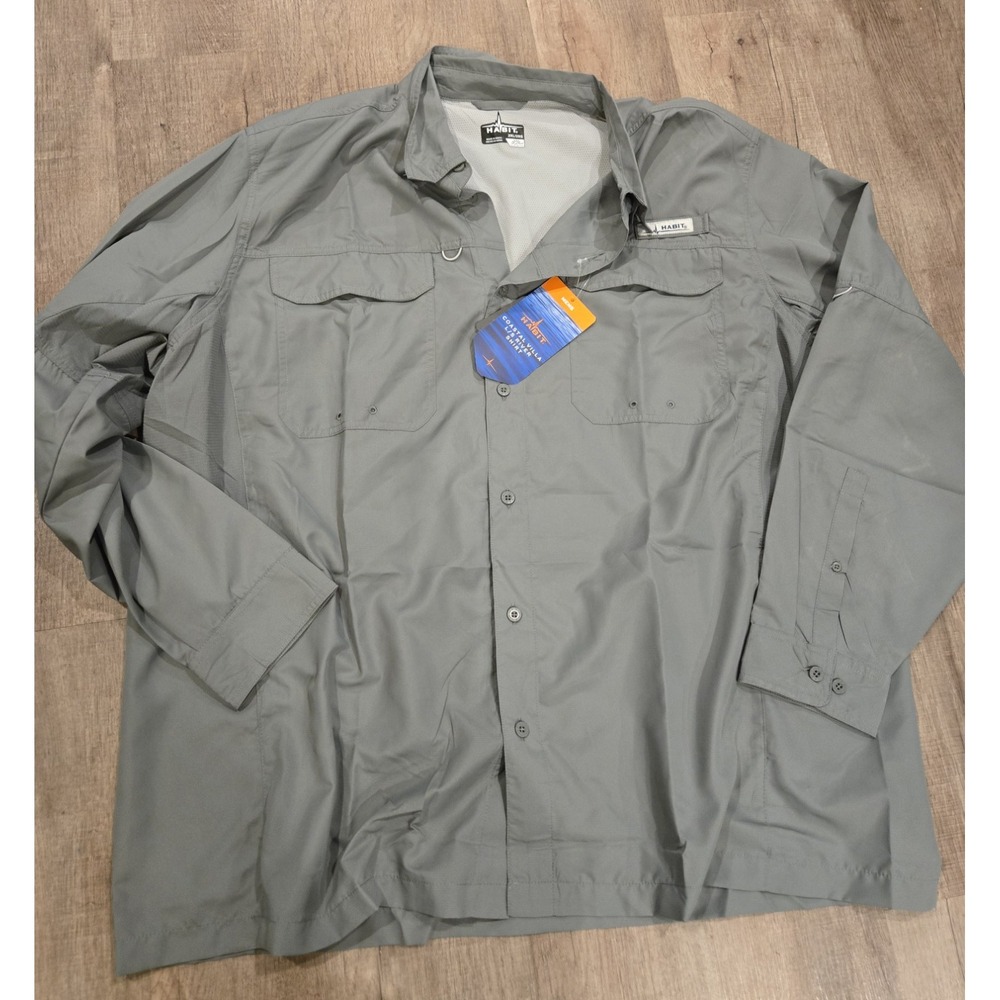 Habit River Gorge Long Sleeve Vented Fishing Shirt Size 2XL Gray